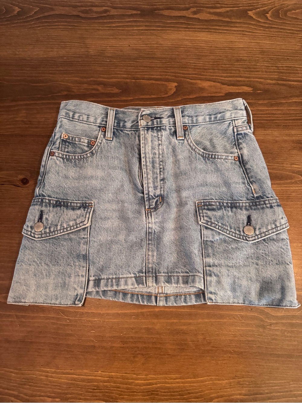 Denim Forum Light Blue Cargo Denim Mini Skirt